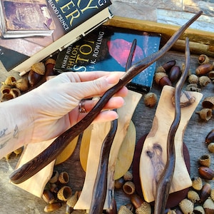 Magic wand on wooden stand - Handmade Wooden Wand - Fantasy Ritual Fairy Wand - Elf Wand - Druidism Pagan Wicca long wand Gift
