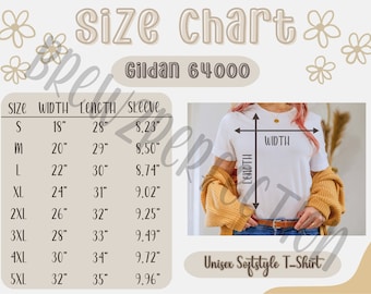 Gildan 64000 Größentabelle, Gildan Shirt Größentabelle, Gildan 64000 Größentabelle, Gildan 64000 Mockup, Gildan Unisex Softstyle T-Shirt Größentabelle