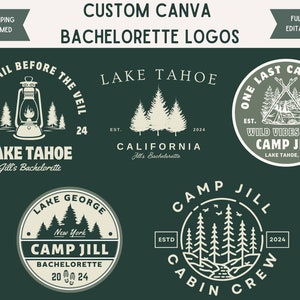 5 Editable Outdoorsy and Camping Themed Bachelorette Party Logos, Customizable Bachelorette Party Logo Bundle, Camping Bachelorette Decor