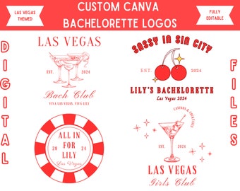 4 Custom Vegas Themed Bachelorette Party Logos, Las Vegas Inspired Bach Party, Las Vegas Bachelorette Trip, Editable Digital Canva Template