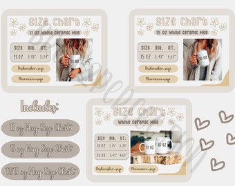 Mug Size Chart Bundle, White Ceramic Mug Size Guide, 11 oz Mug Size Chart, 15 oz Mug Size Chart, Mug Size Mockup, Coffee Mug Size Chart