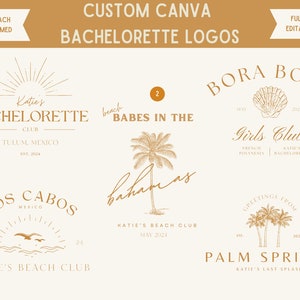 Beach Bachelorette Logos, Bachelorette Logo Canva Template, Custom Bachelorette Logo, 7 Editable Luxury Beach Bachelorette Party Logo Pack