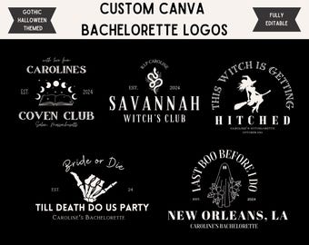 Custom Gothic Halloween Bachelorette Party Logo Pack, Till Death Do Us Party, Witchy & Coven Themed Bachelorette Party Decor, Canva Template