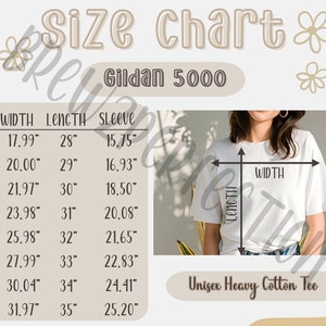 Gildan 5000 Size Chart, Gildan Shirt Size Chart, Gildan 5000 Size Guide, Gildan 5000 Mockup, Gildan Unisex Heavy Cotton T-Shirt Sizing Chart