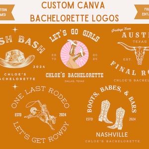 5 Editable Country and Western Themed Bachelorette Party Logos, Customizable Cowgirl Bach Party Logo, Western Themed Bachelorette Party Logo