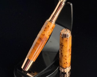 Museum Grade Exotic Thuya Burl Wood | Red Gold Fountain Pen | Highlander