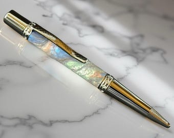 Mystic Opal Polished Chrome Ballpoint Pen | Handmade Luxury Pen | Made in Colorado | Highlander