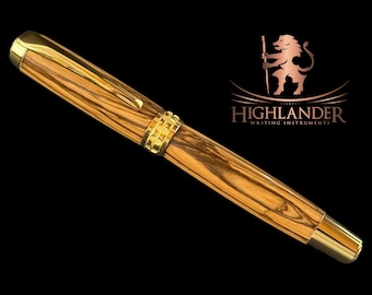 Certified Exotic Bethlehem Olivewood | Gold Rollerball Pen | Highlander Collection