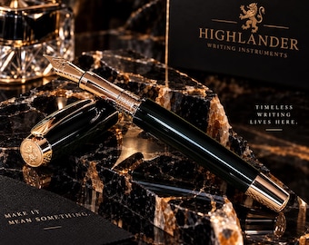 Sinature Black Onyx | Red Gold Fountain Pen | Luxury Handmade Gift Set