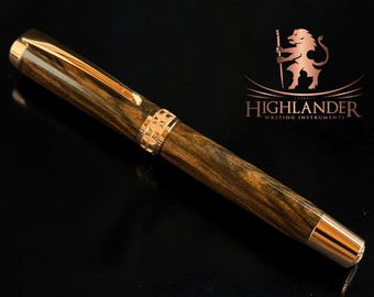 Exotic Turkish Walnut | Red Gold Fountain Pen by Highlander | An Elegant Gift