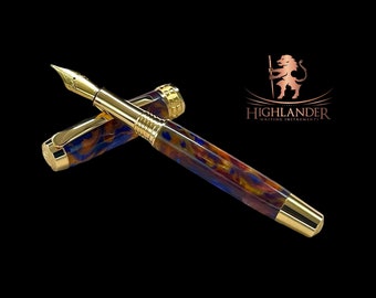 Highlander "SKYE" Gold Handmade Fountain Pen. One of a Kind, Completely Custom, Handcrafted in Colorado, USA. Ink Included.