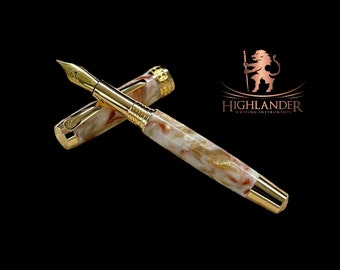 Highlander 5280 Gold and Cream Acrylic Artisan Handcrafted Fountain Pen. High End Luxury. Choose From 8 Ink Colors! Hand Made in Colorado.