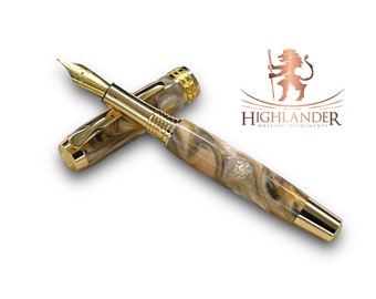 Highlander "SKYE" Gold Handmade Fountain Pen. One of a Kind, Completely Custom Handcrafted in Colorado, USA. Ink Included.