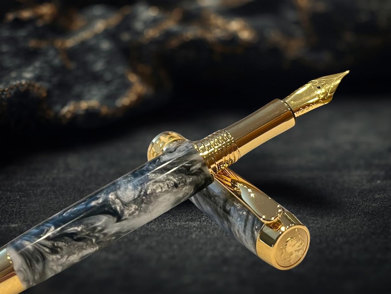 Pluma estilográfica de argentita/oro/Instrumento de escritura de lujo de Highlander imagen 8