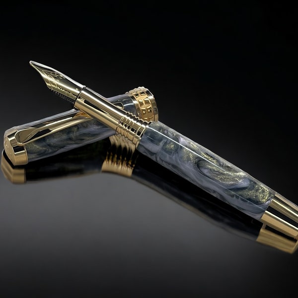 Lavender Swirl, One of a Kind, Handmade Custom Gold “SKYE” Fountain Pen. Artisan Rare & Unique, Completely Handcrafted  in Colorado, USA