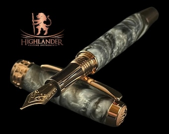 Smoky Quartz | Red Gold Fountain Pen | Elegant Writing Gift