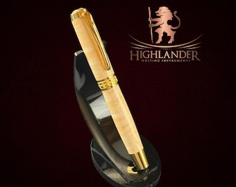 Exotic Curly Maple | Highlander Gold Fountain Pen | Handcrafted In Colorado
