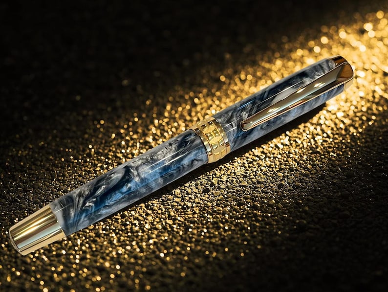 Pluma estilográfica de argentita/oro/Instrumento de escritura de lujo de Highlander imagen 1