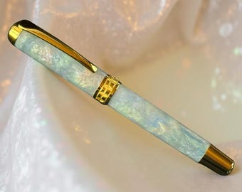 Sapphire Opal | Gold Rollerball Pen | Handcrafted by Highlander