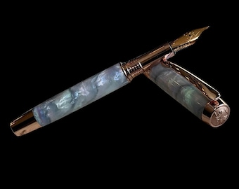 Abalone Black Opal | Red Gold Fountain Pen | Handcrafted Gift Set with A5 Journal & Caran d’Ache Ink