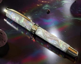 Mystic Opal Black Titanium Fountain Pen | Handmade Luxury Pen | Schmidt #6 Nib | Made in Colorado | Highlander