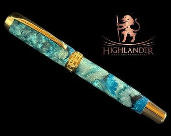 Handcrafted “Electric Blue” | Gold Rollerball by Highlander - A Lasting Gift