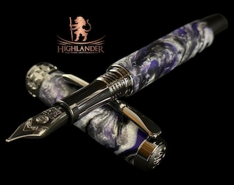 Whimsical Purple | Black Titanium Fountain Pen | Handcrafted by Highlander