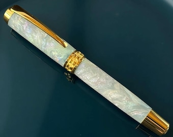 Pluma estilográfica de zafiro y ópalo/oro / Regalo de lujo para escribir con piedra natal