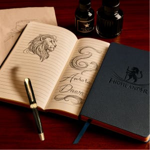 Highlander Black A5 Journal. | 120 GSM Fountain Pen Friendly Paper | Red Gold Gilded Pages | Gift Box Included
