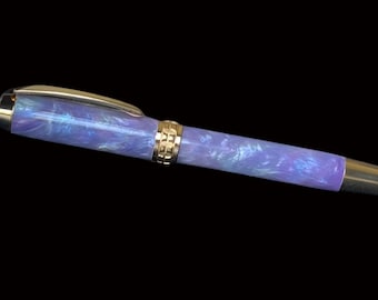 Amethyst Opal | Gold Fountain Pen | Handcrafted Gift Set with A5 Journal & Caran d’Ache Ink