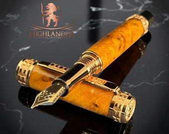 Museum Grade Thuya Burl Wood | Red Gold Fountain Pen |  Edinburgh Exotic Wood Collection