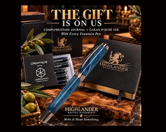 Blue Steel Fountain Pen Gift Set | Handmade Luxury Pen with FREE Journal And Caran d’Ache Ink