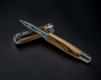 Certified Bethlehem Olivewood, One of a Kind, Handmade Custom Black Titanium Rollerball Pen. Artisan Rare & Unique, Handcrafted in CO.