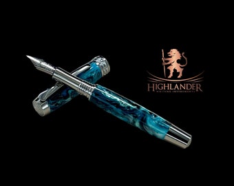 Highlander "SKYE" Black Titanium Handmade Fountain Pen. One of a Kind, Completely Custom, Handcrafted in Colorado, USA. Ink Included.