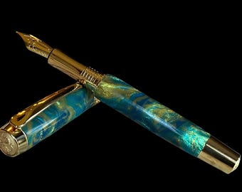 Gold Fountain Pen | Handcrafted Gift |  No Bleed Journal And Ink Included