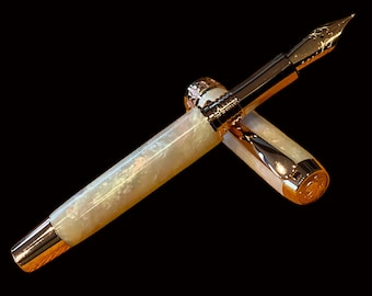 Pastel Opal | Red Gold Fountain Pen | Elegant Luxury Pen | Handcrafted Gift Set with A5 Journal & Caran d’Ache Ink