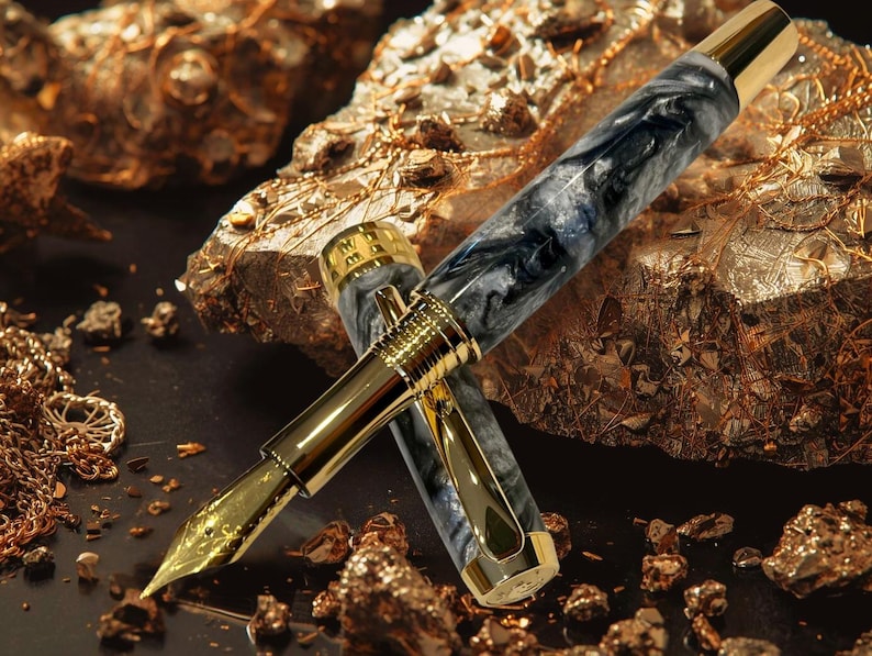 Pluma estilográfica de argentita/oro/Instrumento de escritura de lujo de Highlander imagen 3