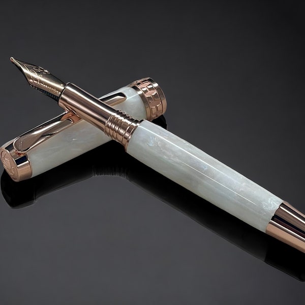 Pearly Opal, One of a Kind, Rose Gold, Handmade Custom Fountain Pen. Artisan Rare & Unique, Completely Handcrafted in Colorado, USA