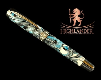 Striking "Icelandic Waterfall" Black Titanium Rollerball Pen - Memorable Handmade Gift