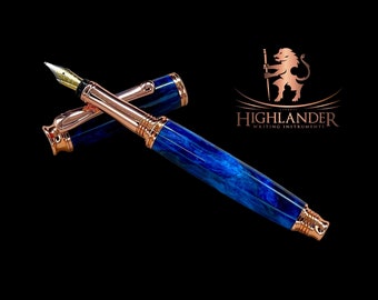 One of a Kind, Blue and Black Acrylic Artisan Handcrafted Fountain Pen. Luxury with Precision Writing. Handmade in Colorado.