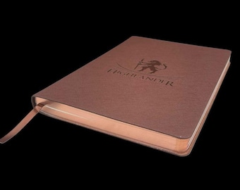 Journal marron A5 | 120 g/m² compatible avec les stylos plume | Pages dorées à l'or rouge | Boîte cadeau incluse