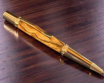 Exotic Bethlehem Olivewood | Handmade Red Gold Highlander Glasgow Ballpoint Pen