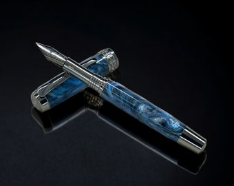 Iridescent Blue/Black on Black Titanium Handmade Fountain Pen. One of a Kind, Artisan Rare Completely Custom, Handcrafted in Colorado, USA.