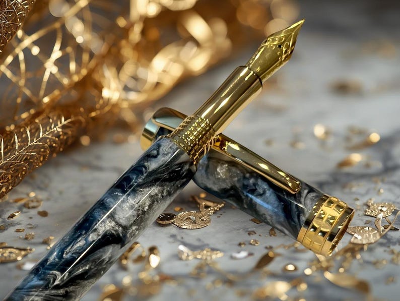Pluma estilográfica de argentita/oro/Instrumento de escritura de lujo de Highlander imagen 2