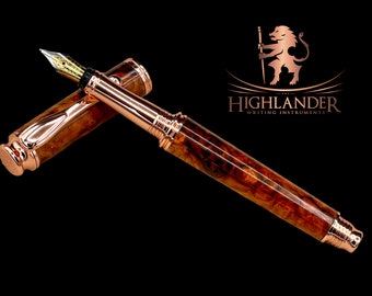 Museum Grade Exotic Amboyna Burl Wood Artisan Handcrafted Fountain Pen. Luxury & Precision. Choose From 8 Ink Colors! Handmade in CO, USA.