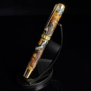 Caramel Latte | Gold Rollerball Pen | Handmade Gift for Coffee Lovers, Writers, and Journalers | One-of-a-Kind Luxury Pen by Highlander