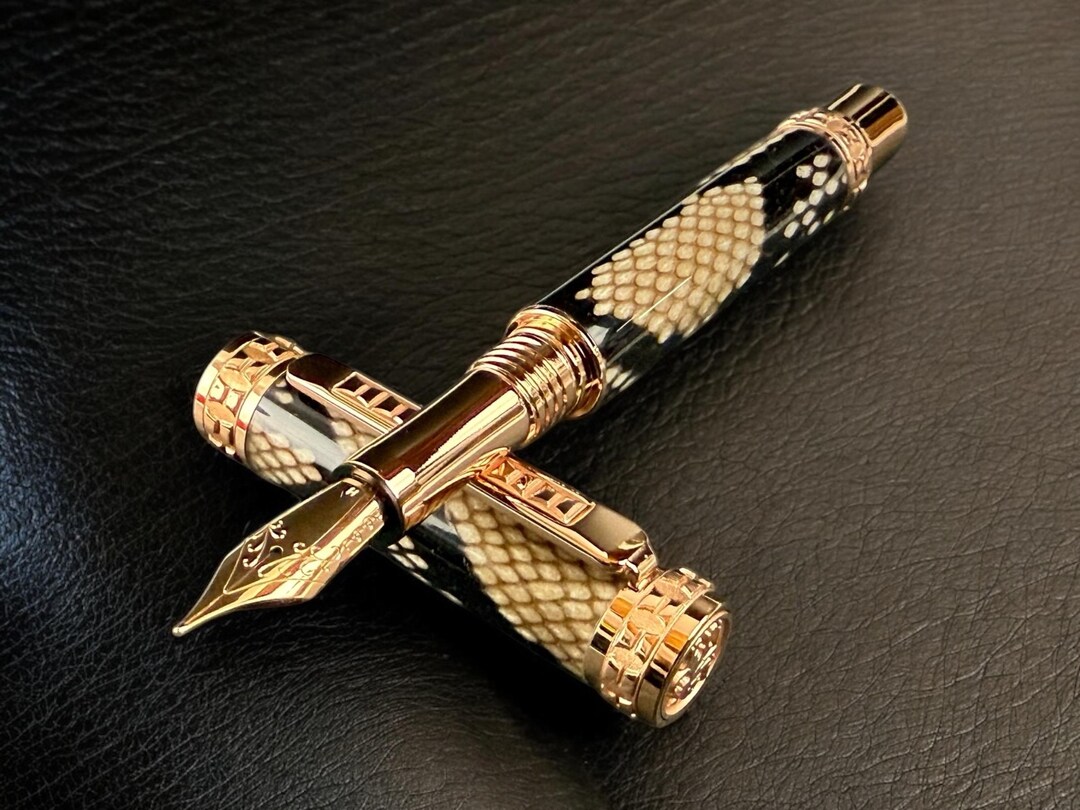 Authentic Reticulated Python Snake Skin Red Gold Fountain Pen - Perfect ...
