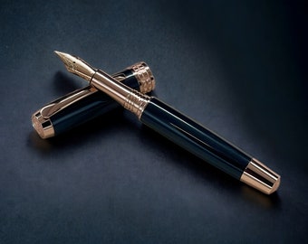 Exotic Gaboon Ebony, One of a Kind Rose Gold, Handmade Custom Fountain Pen. Artisan Rare & Unique, Completely Handcrafted in Colorado, USA.