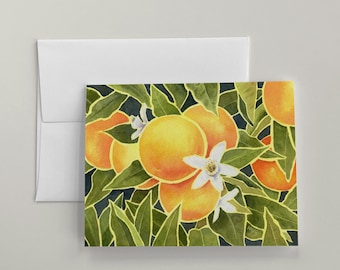 Just Because Cards Set, Blank Note Cards, Watercolor Oranges Stationery A2