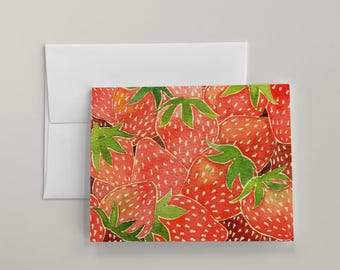 Just Because Cards Set, Blank Note Cards, Watercolor Strawberries Stationery A2